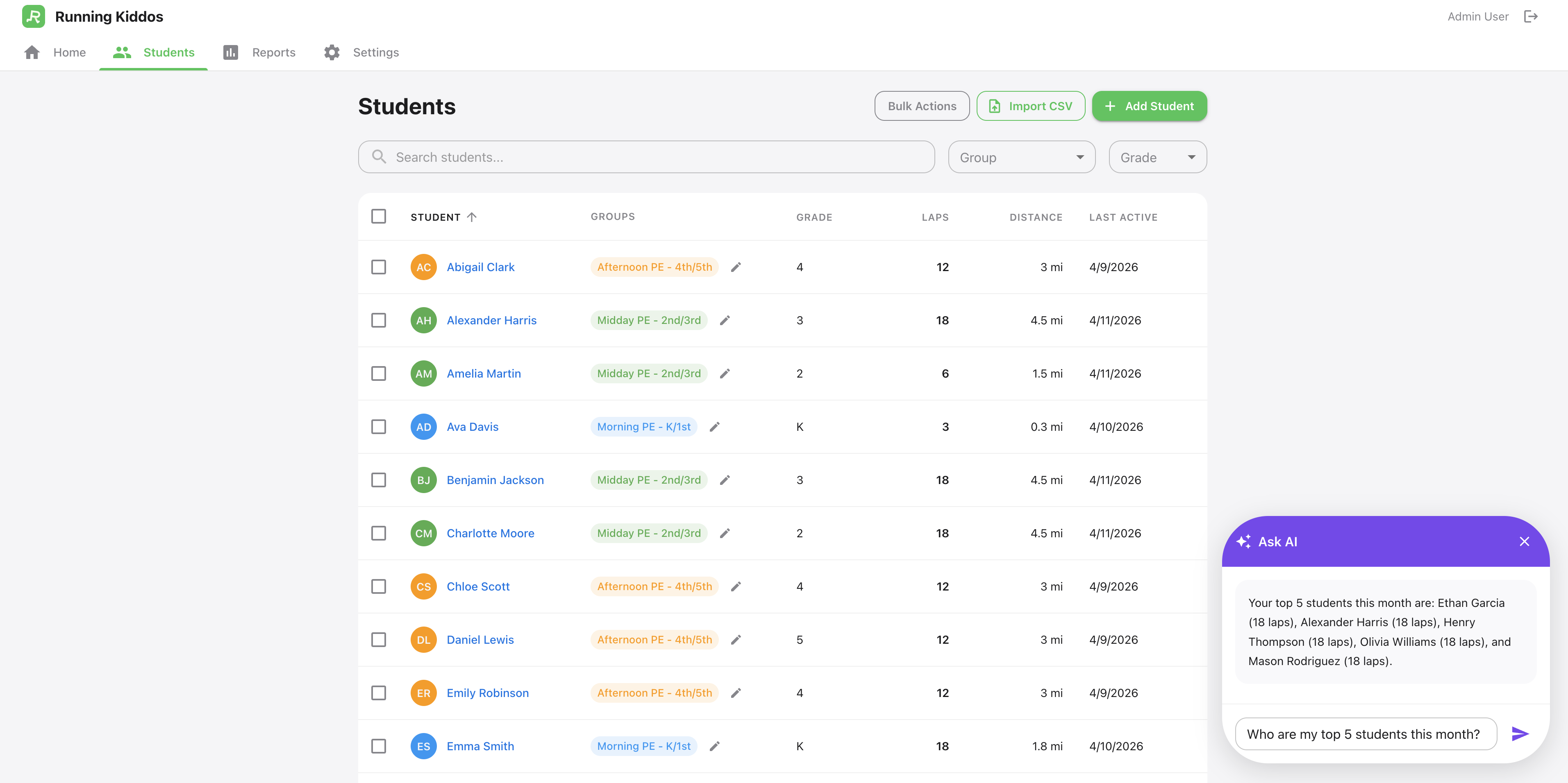 AI assistant answering questions about student performance